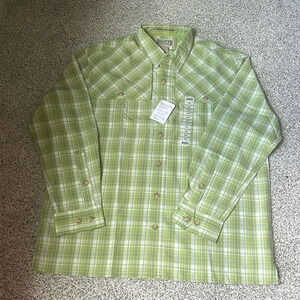 Men’s Duluth Trading Co “No Fly Zone” Long Sleeve Button Down Size L Lime Green